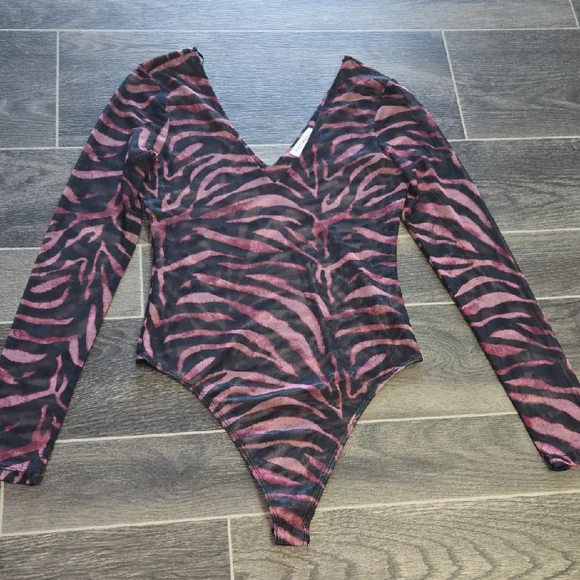 Socialite Pink and Black Zebra Print Bodysuit - Picture 2 of 2